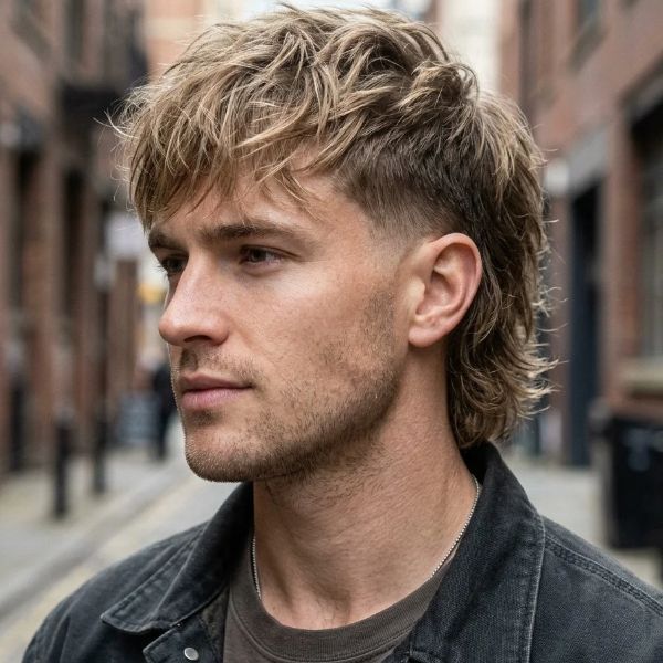 Blonde Low Taper Fade Modern Mullet Haircut