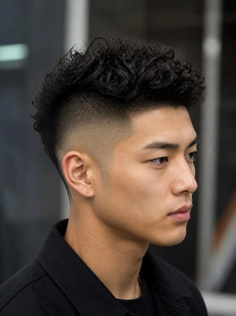 Curly Burst Fade Mohawk