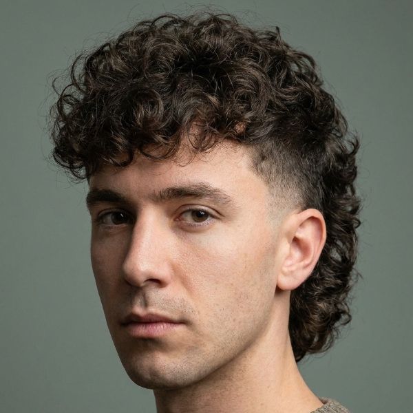 Curly Low Taper Fade Modern Mullet Haircut