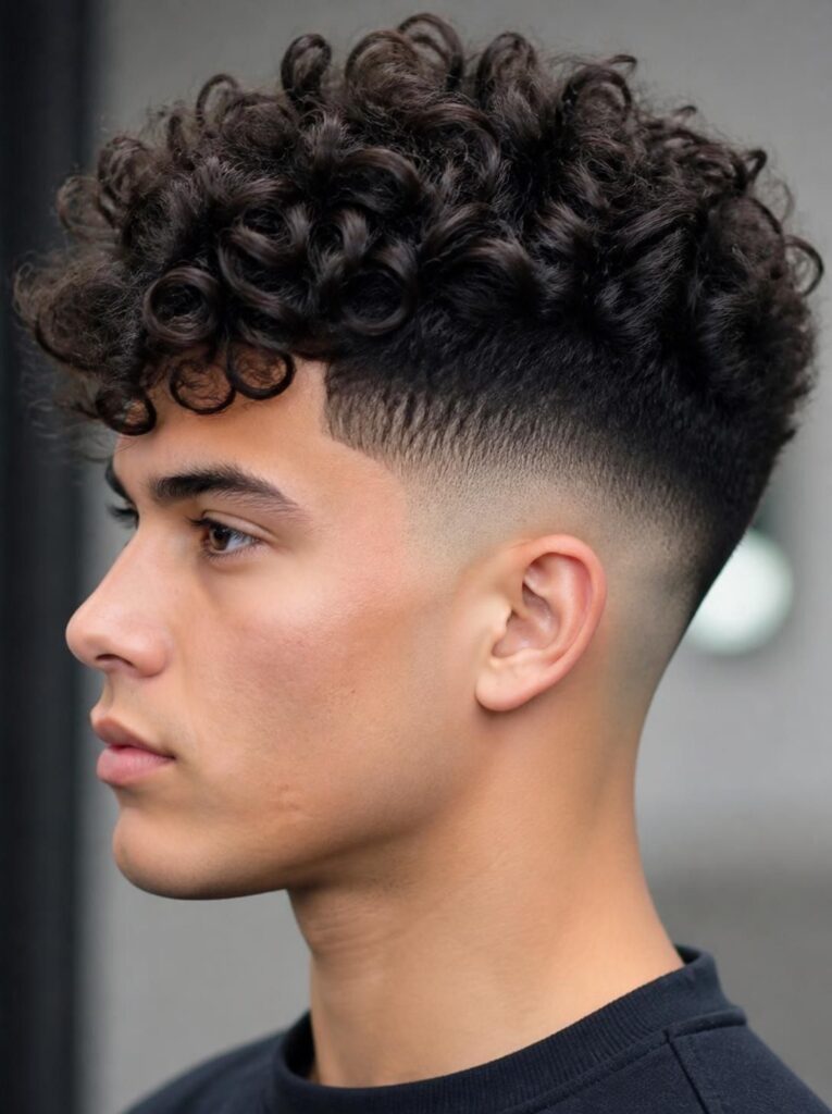 High Curly Burst Fade