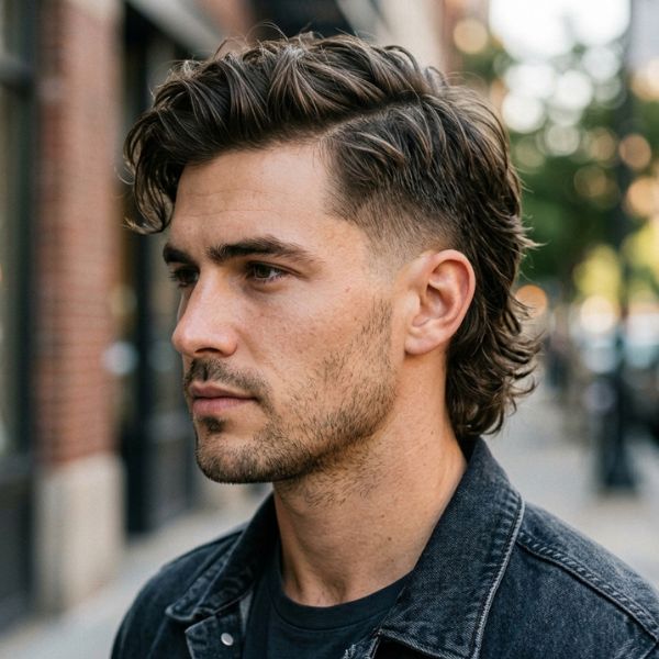 Low Taper Fade Modern Mullet with Side Part