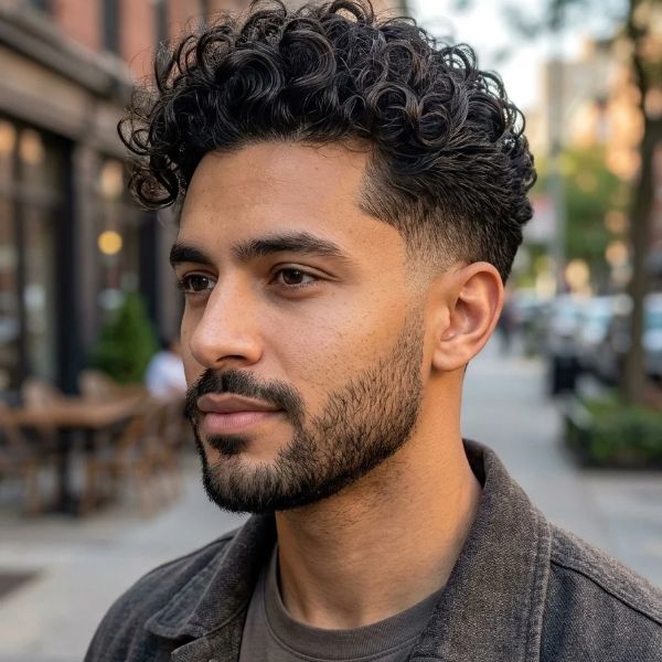Low Taper Fade Quiff for Curly Hair