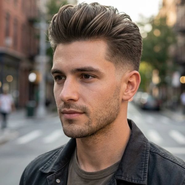 Low Taper Fade Quiff for Straight Hair