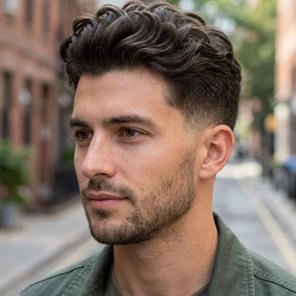 Low Taper Fade Quiff for Wavy Hair