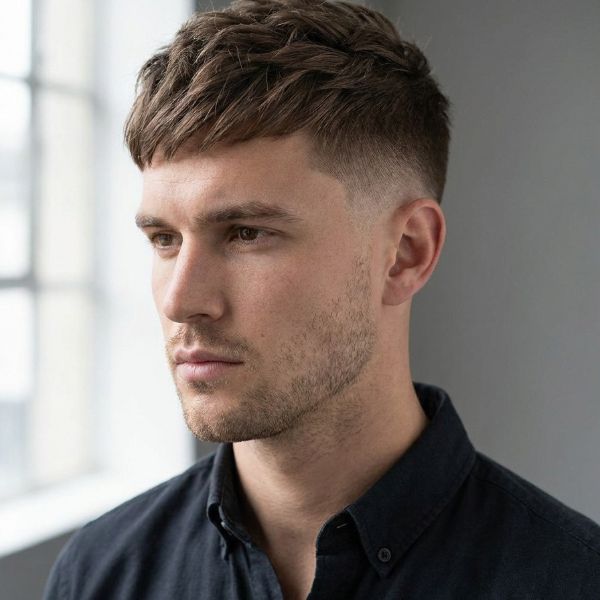 Low Taper Fade Textured Crop Haircut Straight Hair