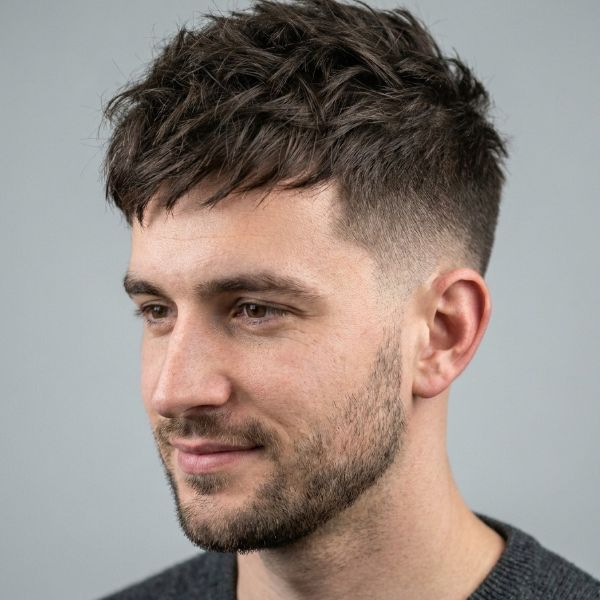 Messy Low Taper Fade Textured Crop Haircut
