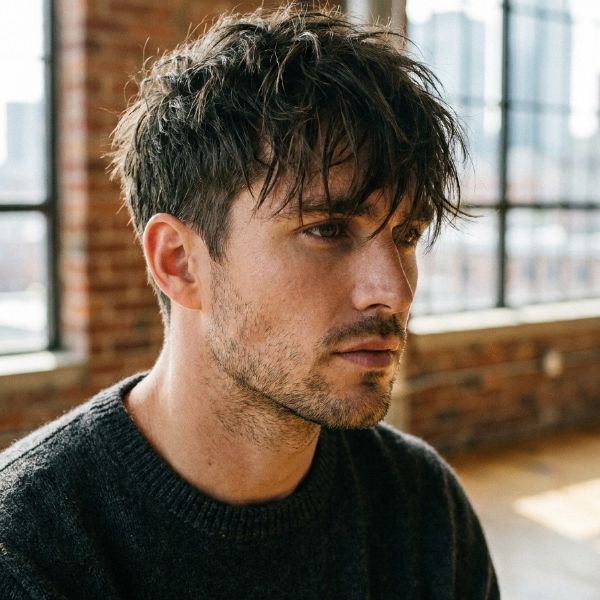 Messy low taper fringe