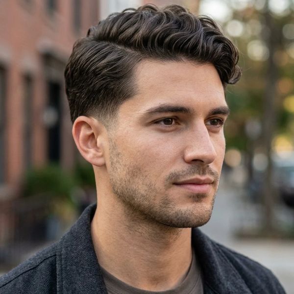 Wavy Hair Low Taper Fade Side Part