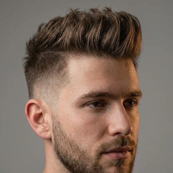Youthful Short Quiff with Drop Fade and Beard